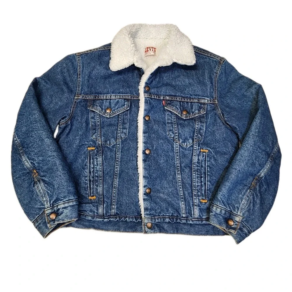 Vintage 80s Levi's Sherpa Lined Denim  Trucker Jacket  44R /L  Made In USA - EUC